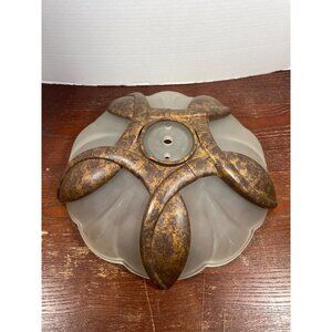 Vintage MCM Frosted Glass Flush Mount Light Fixture With Antique Brass Finish 13